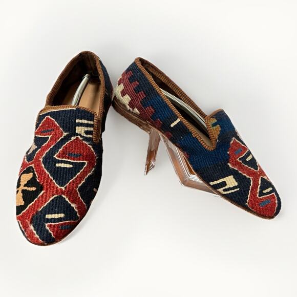VTG Turkish Kilim Carpet Wool Woven Loafer Flat Shoes Handmade Aztec Unisex *See - Picture 3 of 12